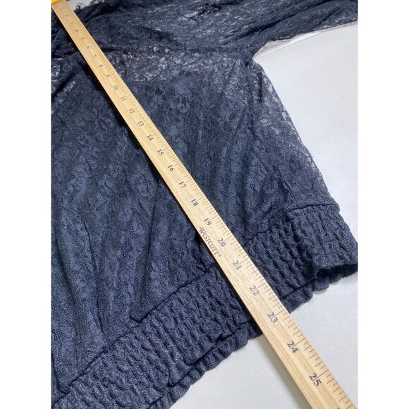 Vince Camuto Black Sheer Lace Long Sleeve Top Size Medium Ruffle Goth Whimsigoth - Picture 5 of 13